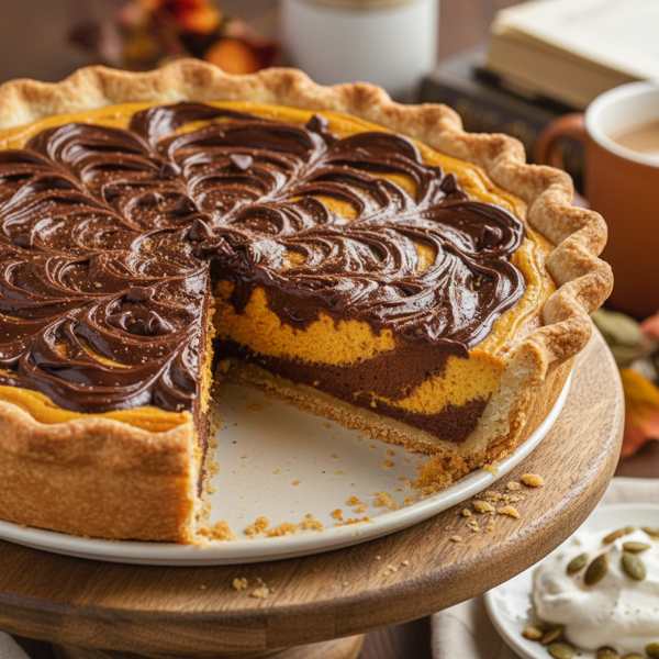 Decadent Pumpkin-Chocolate Swirl Cheesecake Pie recipe