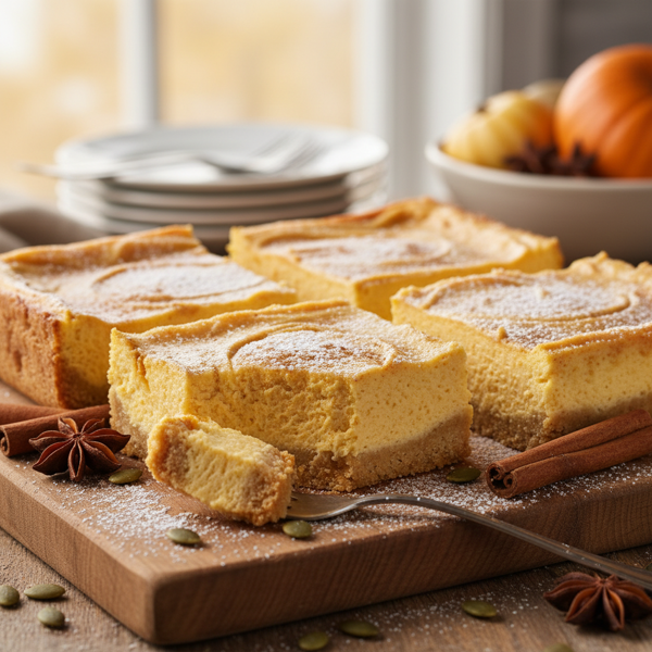 Decadent Pumpkin Cheesecake Bars with Buttery Shortbread Crust recipe
