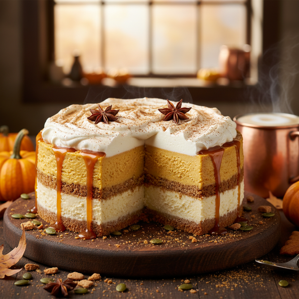 Decadent Pumpkin Spice Layered Cheesecake recipe