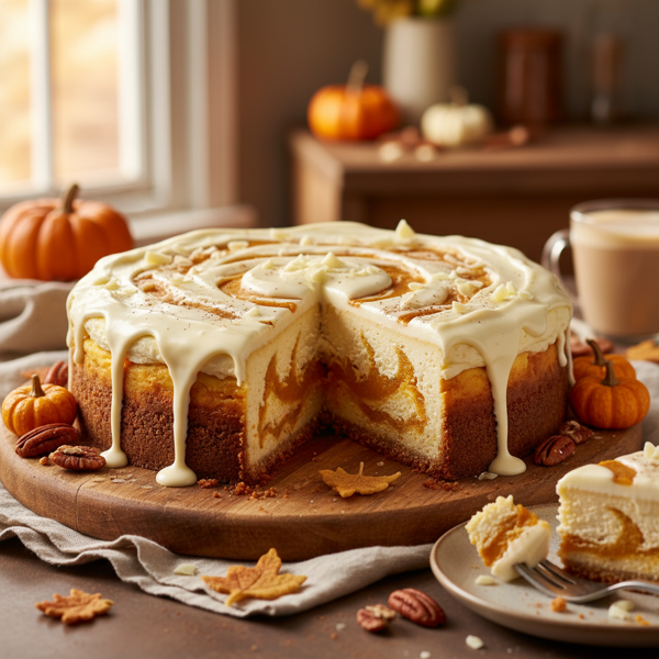 Decadent Pumpkin Swirl Cheesecake with Heavenly White Chocolate Frosting recipe
