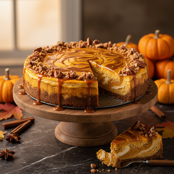Decadent Pumpkin Toffee Swirl Cheesecake recipe