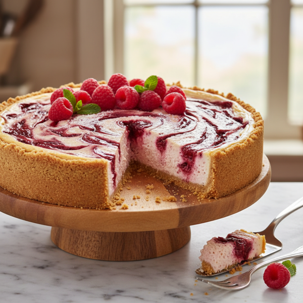 Decadent Raspberry Swirl Cheesecake Pie recipe