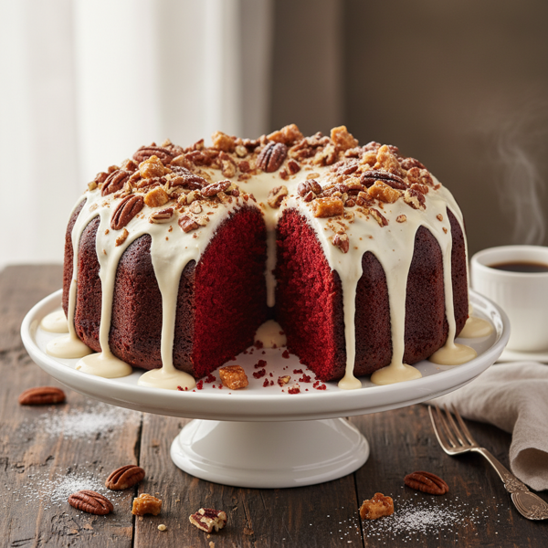 Decadent Red Velvet Pecan Praline Pound Cake recipe