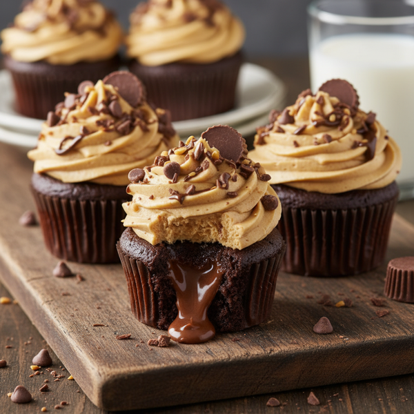 Decadent Reese's Stuffed Brownie Cupcakes recipe