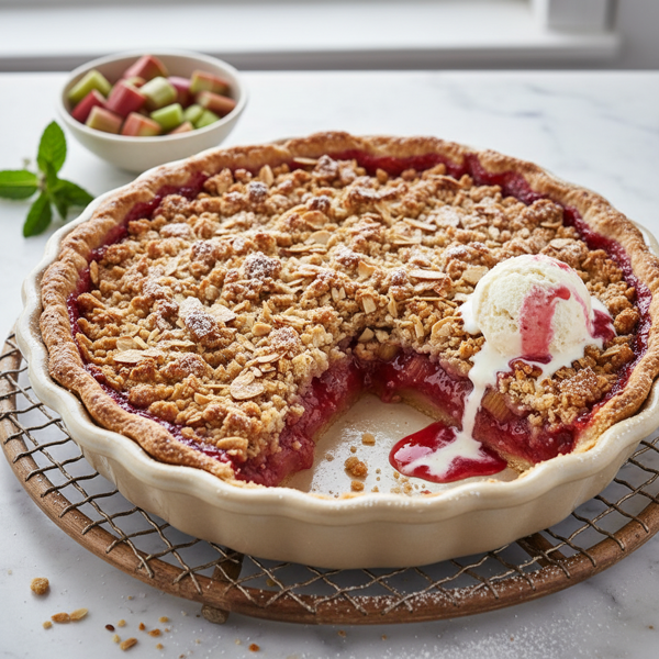 Decadent Rhubarb Streusel Pie recipe