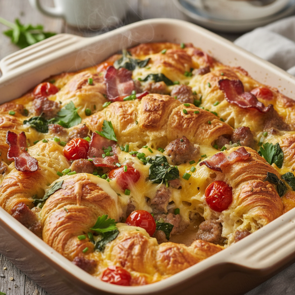 Decadent Savory Croissant Breakfast Casserole recipe