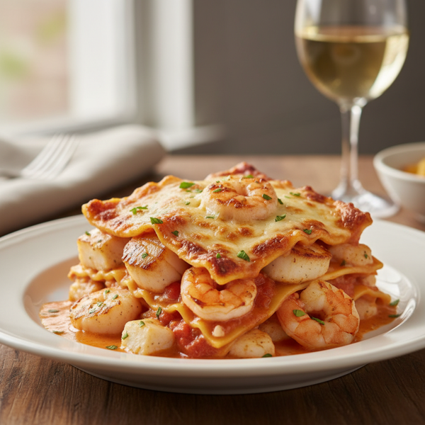 Decadent Seafood Lasagna with Creamy Tomato Bliss recipe