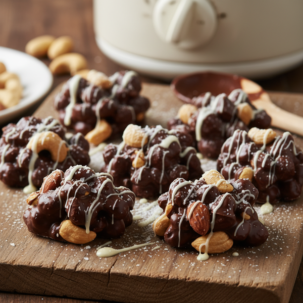 Decadent Slow Cooker Nutty Chocolate Clusters recipe
