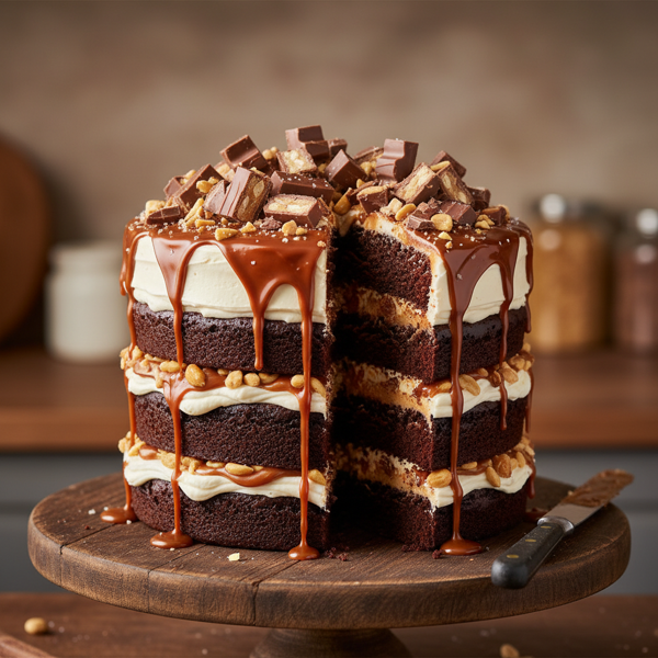 Decadent Snickers Layered Cake recipe