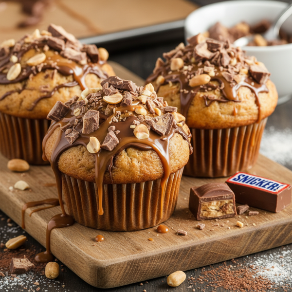 Decadent Snickers Peanut Butter Muffins recipe