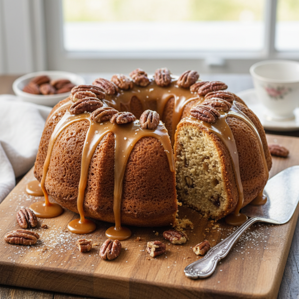 Decadent Southern Praline Bundt Cake with Rich Salted Caramel Drizzle recipe