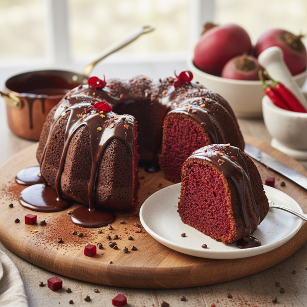 Decadent Spicy Chocolate Beet Bundt Cake with Silky Chocolate Glaze recipe