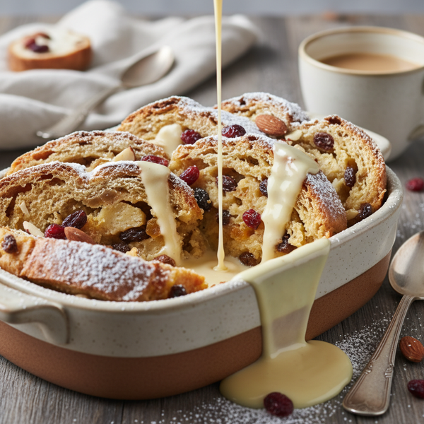 Decadent Stollen Bread Pudding with Custard Sauce recipe