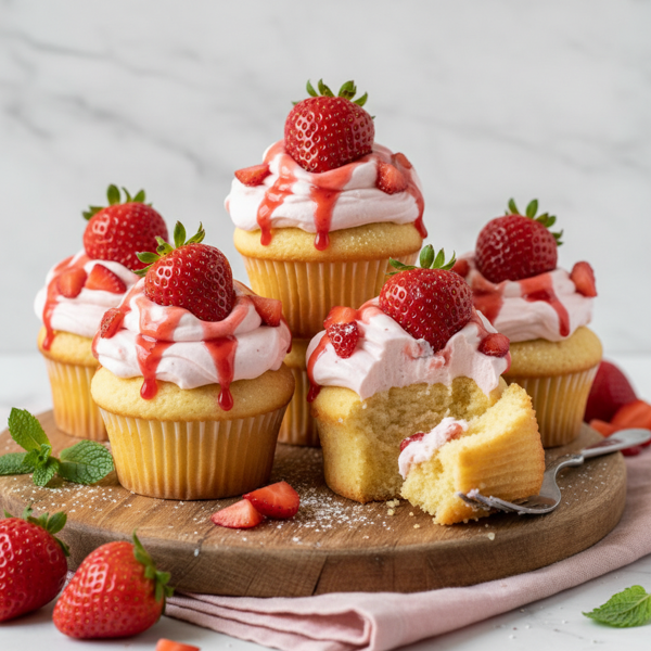 Decadent Strawberry Cream-Filled Vanilla Cupcakes recipe