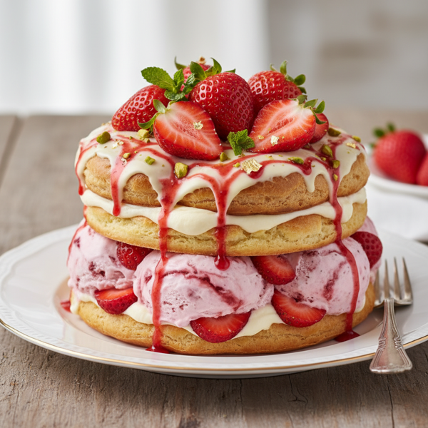 Decadent Strawberry Éclair Ice Cream Cake recipe