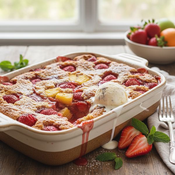Decadent Strawberry Pineapple Dump Cake recipe