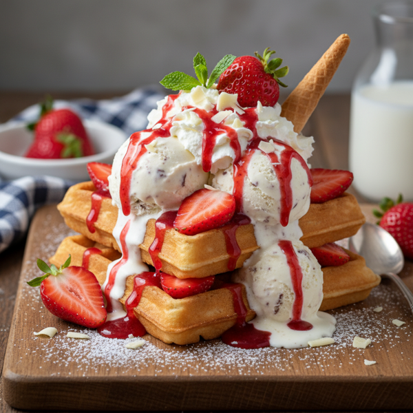Decadent Strawberry Sundae Waffles recipe