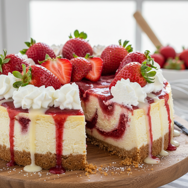 Decadent Strawberry Vanilla Swirl Cheesecake recipe