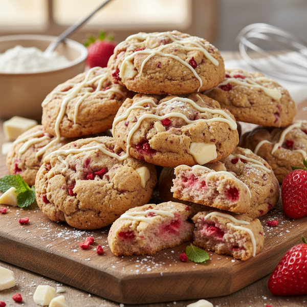 Decadent Strawberry White Chocolate Fudge Cookies recipe