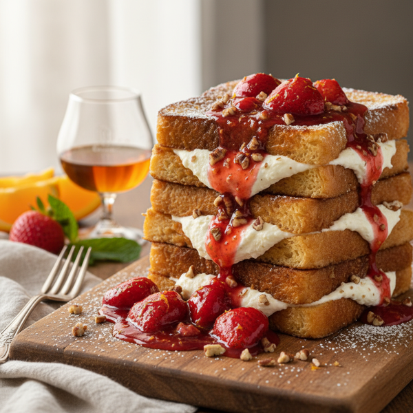Decadent Stuffed French Toast with Strawberry Grand Marnier Sauce recipe