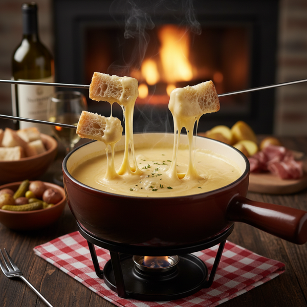 Decadent Swiss Three-Cheese Fondue Delight recipe