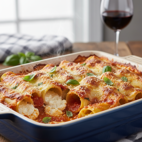Decadent Swiss and Ricotta Stuffed Manicotti recipe