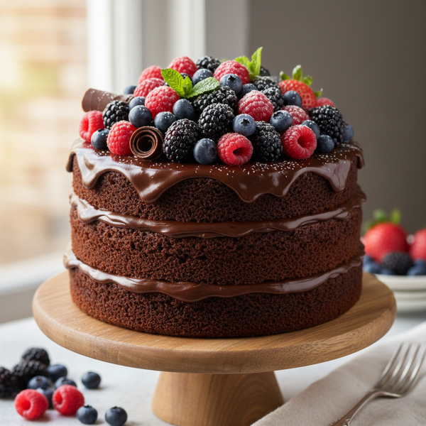 Decadent Triple Layer Chocolate Cake with Berry Bliss recipe