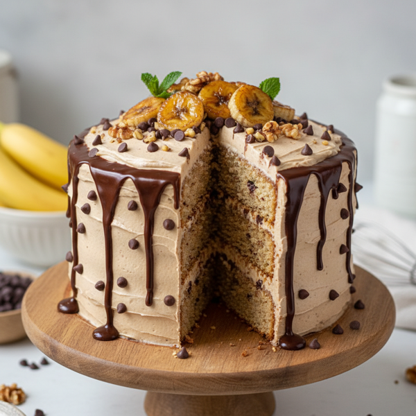 Decadent Vegan Banana Chocolate Chip Cake recipe
