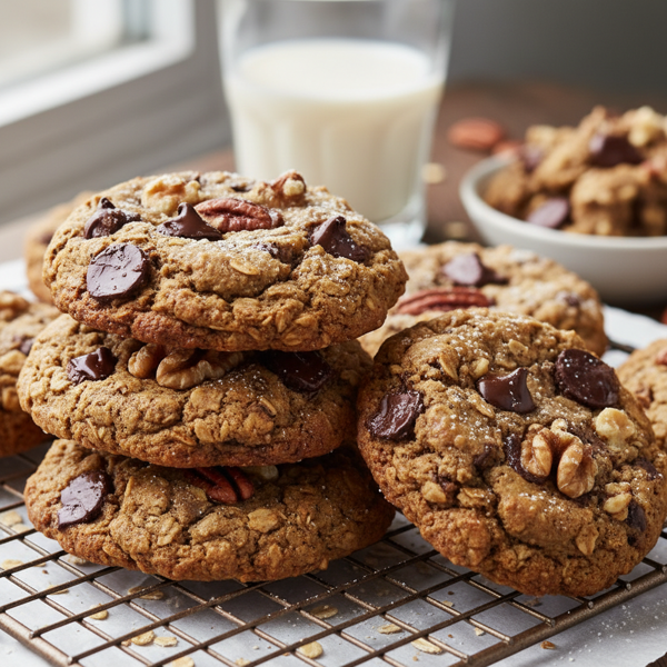 Decadent Vegan Chocolate Chip Oatmeal Nut Cookies recipe