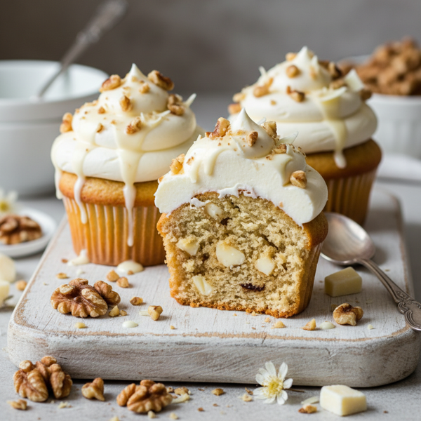 Decadent White Chocolate Walnut Bliss Cupcakes recipe