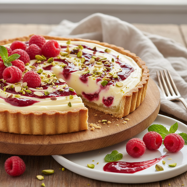 Decadent White Chocolate and Raspberry Almond Pistachio Tart recipe