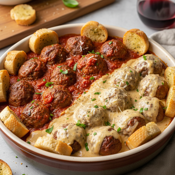 Delectable Baked Meatballs with Dual Sauce Delights recipe