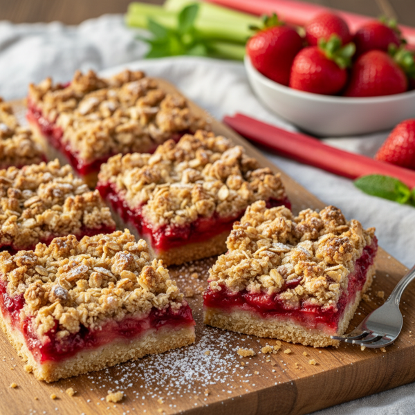 Delectable Strawberry Rhubarb Crumble Bars recipe