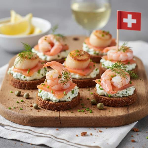 Delectable Swiss Seafood Rye Canapés recipe