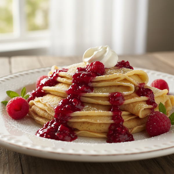 Delicate Creamy Crepes with Fresh Raspberry Sauce recipe