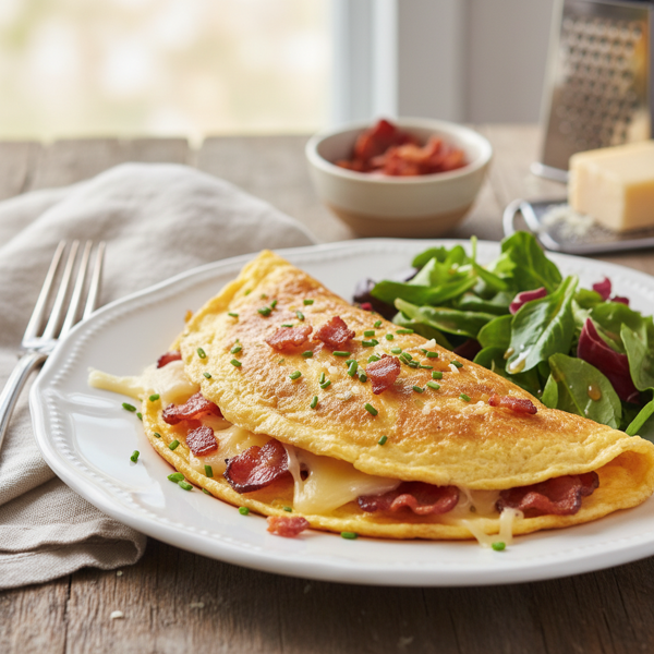 Delicious Bacon and Gruyere French Omelet recipe