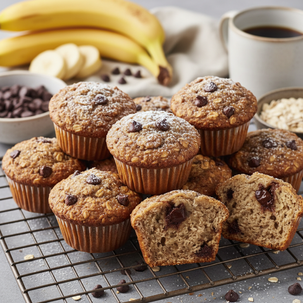 Delicious Banana Oatmeal Chocolate Chip Muffins recipe