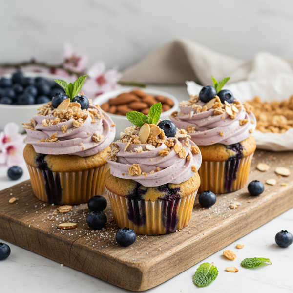 Delicious Blueberry Almond Crunch Cupcakes recipe