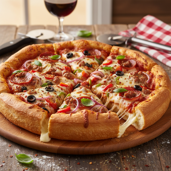 Delicious Cheese-Stuffed Crust Pizza recipe