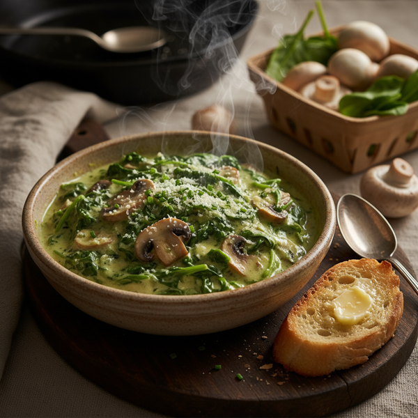 Delicious Creamed Spinach with Mushrooms recipe