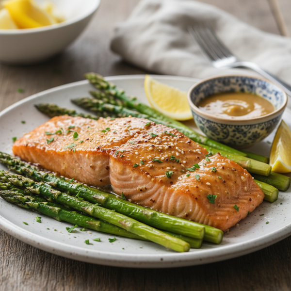 Delicious Honey Mustard-Glazed Salmon with Roasted Asparagus recipe