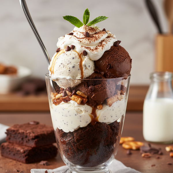 Delicious Layered Brownie Ice Cream Delight recipe