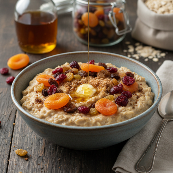 Delicious Maple Brown Sugar Oatmeal with Dried Fruit recipe