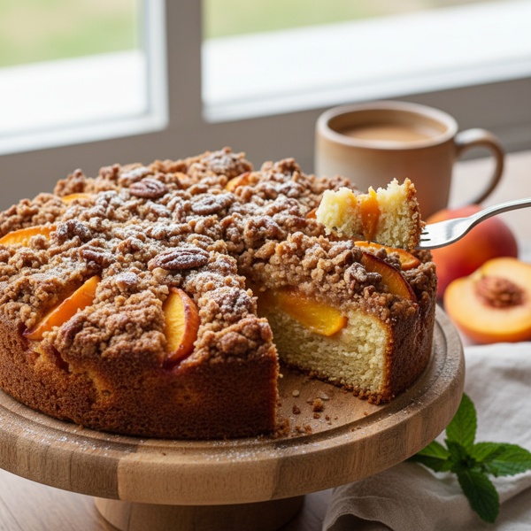 Delicious Peach Streusel Coffee Cake recipe