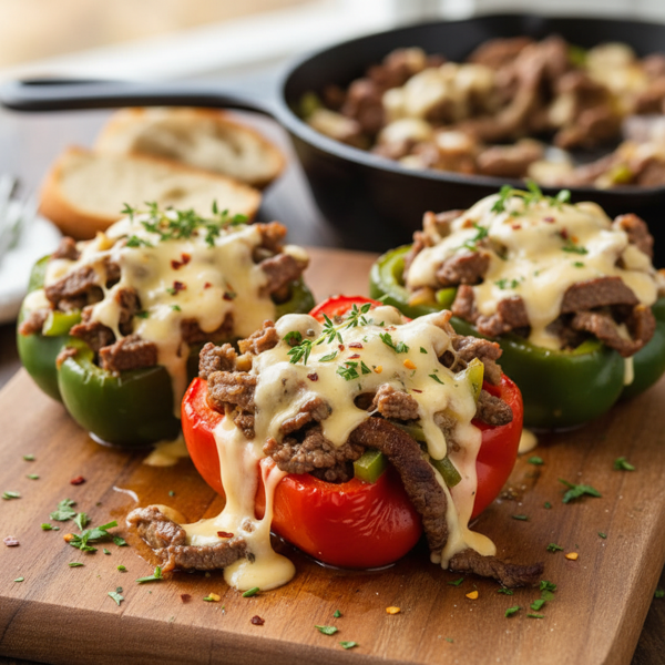 Delicious Philly Cheesesteak-Stuffed Bell Peppers recipe