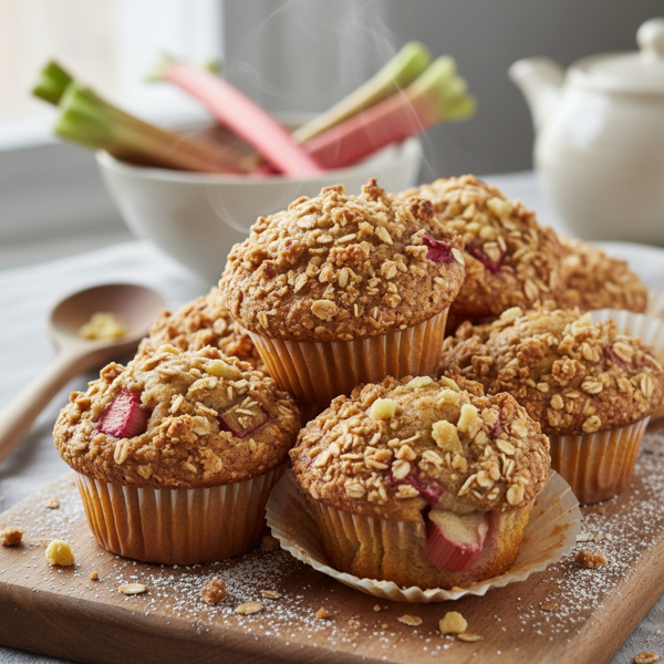 Delicious Rhubarb Crumble Muffins recipe