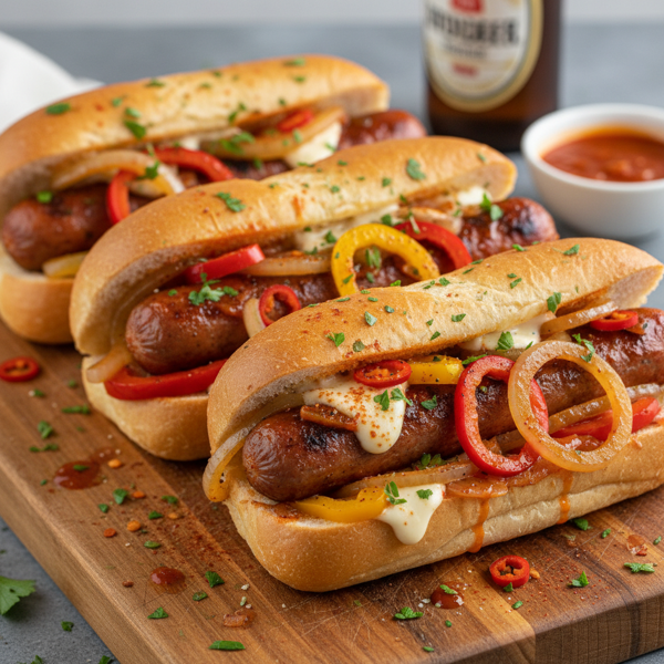 Delicious Spicy & Sweet Sausage Hoagies recipe