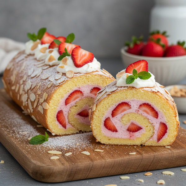 Delicious Strawberry Almond Cream Swiss Roll recipe