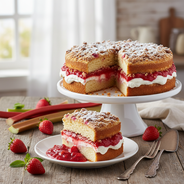 Delicious Strawberry Rhubarb Delight Cake recipe
