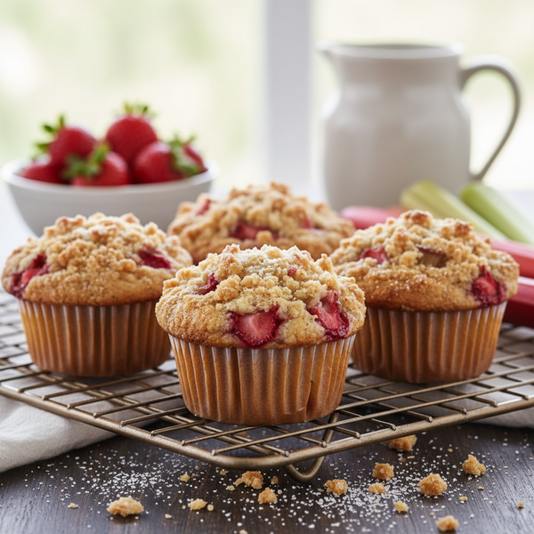 Delicious Strawberry Rhubarb Streusel Muffins recipe